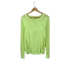 Cabi Neon Green Knit Cross Back Long Sleeve Lightweight Sweater